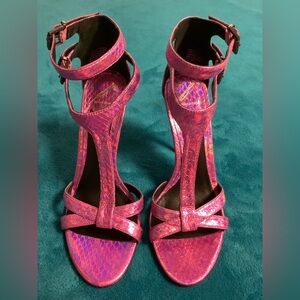Brian Atwood BFLAETITIA Snakeskin Double Ankle Strap Sandals 6.5
